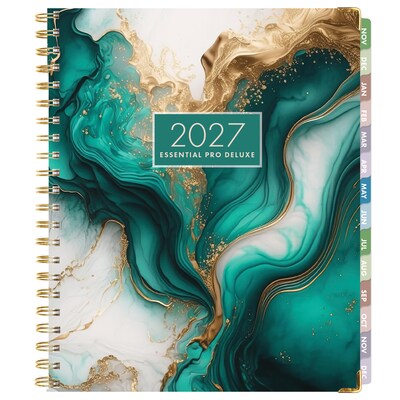 2027 Excello Brands 9.3" x 11" Weekly & Monthly Planner, Paperboard Cover, Teal Gold Marble (ESPRO-DLX-CY27-8511-54)