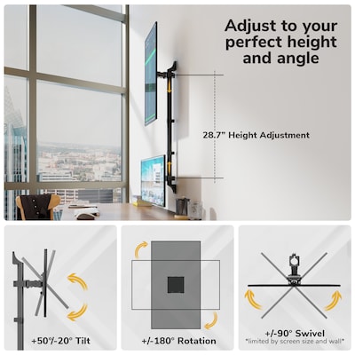 Mount-It! Adjustable Dual Stacking Monitor Wall Mount for Monitors up to 49", Matte Black (MI-12019)