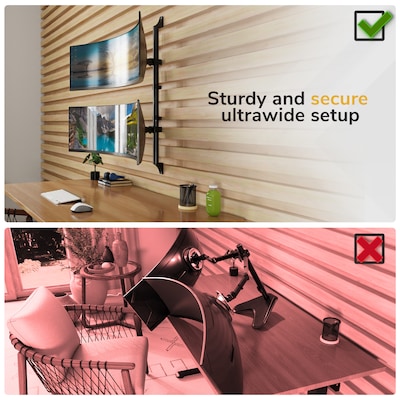 Mount-It! Adjustable Dual Stacking Monitor Wall Mount for Monitors up to 49", Matte Black (MI-12019)