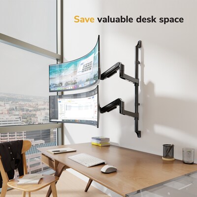 Mount-It! Adjustable Dual Stacking Monitor Wall Mount, Gas Spring Arms, up to 49, Holds 44 lbs., Matte Black (MI-12020)