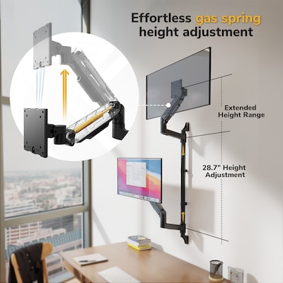 Mount-It! Adjustable Dual Stacking Monitor Wall Mount, Gas Spring Arms, up to 49", Holds 44 lbs., Matte Black (MI-12020)