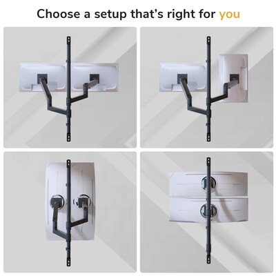Mount-It! Adjustable Dual Stacking Monitor Wall Mount, Gas Spring Arms, up to 49", Holds 44 lbs., Matte Black (MI-12020)