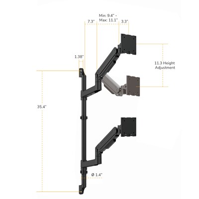 Mount-It! Adjustable Dual Stacking Monitor Wall Mount, Gas Spring Arms, up to 49", Holds 44 lbs., Matte Black (MI-12020)