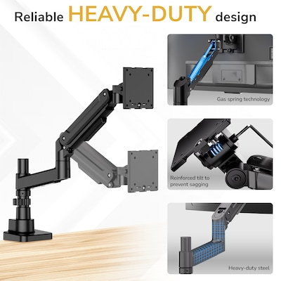Mount-It! Adjustable Single Mount with Gas Spring Arm for Monitors up to 49", Holds up to 44 lbs., Matte Black (MI-12017)