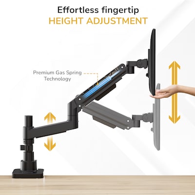 Mount-It! Adjustable Single Mount with Gas Spring Arm for Monitors up to 49", Holds up to 44 lbs., Matte Black (MI-12017)
