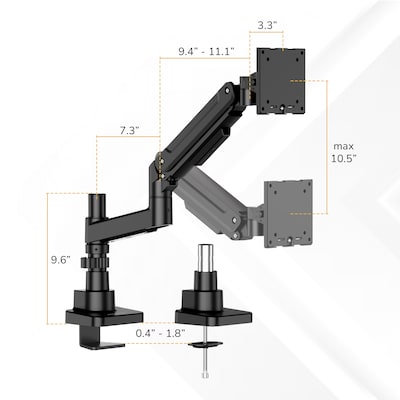 Mount-It! Adjustable Single Mount with Gas Spring Arm for Monitors up to 49", Holds up to 44 lbs., Matte Black (MI-12017)