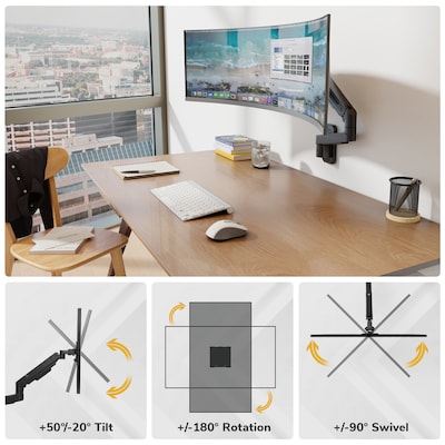 Mount-It! Adjustable Single Monitor Wall Mount for Monitors up to 49", Holds up to 44 lbs., Matte Black (MI-12018)