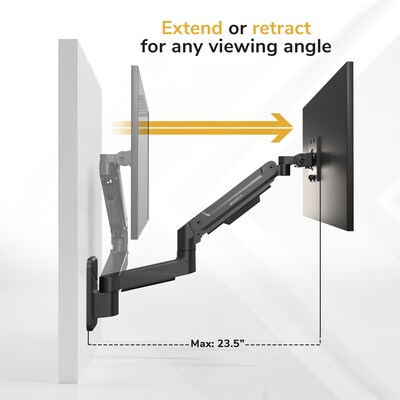 Mount-It! Adjustable Single Monitor Wall Mount for Monitors up to 49", Holds up to 44 lbs., Matte Black (MI-12018)