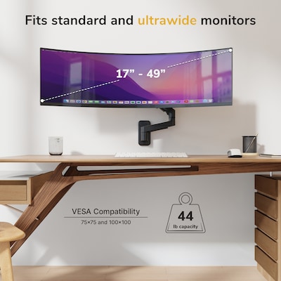 Mount-It! Adjustable Single Monitor Wall Mount for Monitors up to 49", Holds up to 44 lbs., Matte Black (MI-12018)