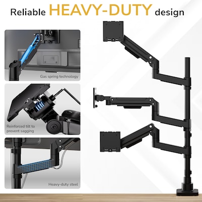 Mount-It! Adjustable Triple Stacking Monitor Mount for Monitors up to 49", Holds up to 44 lbs. per Arm, Matte Black (MI-12016)