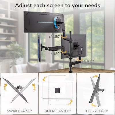 Mount-It! Adjustable Triple Stacking Monitor Mount for Monitors up to 49", Holds up to 44 lbs. per Arm, Matte Black (MI-12016)