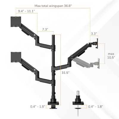 Mount-It! Adjustable Triple Stacking Monitor Mount for Monitors up to 49", Holds up to 44 lbs. per Arm, Matte Black (MI-12016)