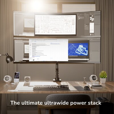 Mount-It! Adjustable Dual Stacking Monitor Mount for Monitors up to 49, Holds up to 44 lbs. per Arm, Matte Black (MI-12015)