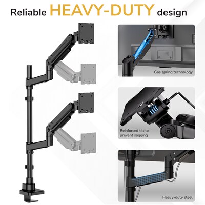 Mount-It! Adjustable Dual Stacking Monitor Mount for Monitors up to 49", Holds up to 44 lbs. per Arm, Matte Black (MI-12015)
