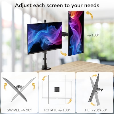 Mount-It! Adjustable Dual Stacking Monitor Mount for Monitors up to 49", Holds up to 44 lbs. per Arm, Matte Black (MI-12015)