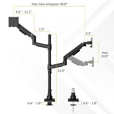 Mount-It! Adjustable Dual Stacking Monitor Mount for Monitors up to 49", Holds up to 44 lbs. per Arm, Matte Black (MI-12015)