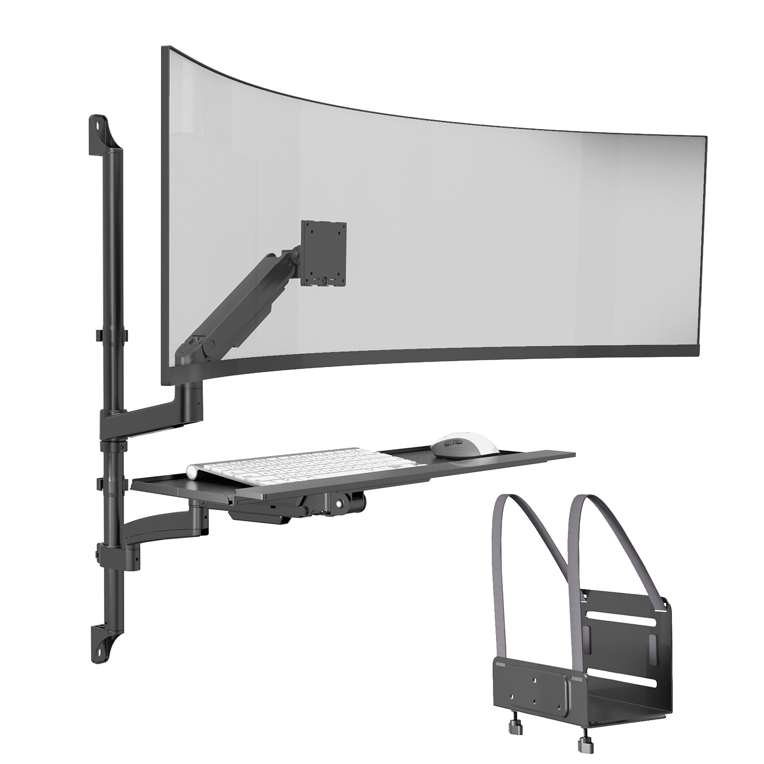 Mount-It! Adjustable Monitor Wall Workstation with Keyboard Tray & CPU Mount for Screens up to 49, Matte Black (MI-12021)