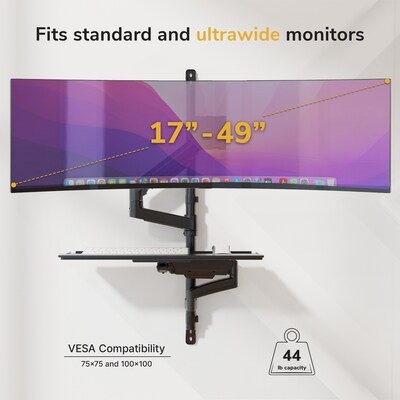 Mount-It! Adjustable Monitor Wall Workstation with Keyboard Tray & CPU Mount for Screens up to 49", Matte Black (MI-12021)