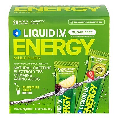 Liquid I.V. Energy Multiplier Sugar-Free Strawberry Kiwi & Blackberry Lemonade Powder Drink Mix , 0.49 oz., 26/Pack (EHC73918)