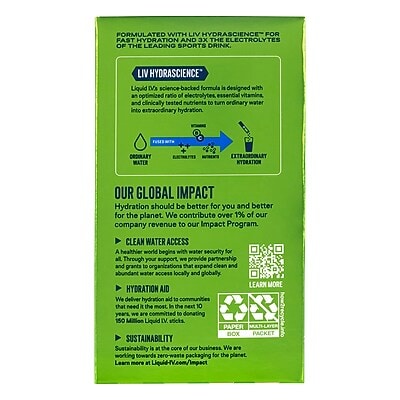 Liquid I.V. Energy Multiplier Sugar-Free Strawberry Kiwi & Blackberry Lemonade Powder Drink Mix , 0.49 oz., 26/Pack (EHC73918)