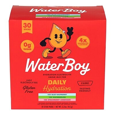 Waterboy Sugar Free Daily Hydration Electrolyte Drink Mix Variety Pack, 3.23 oz., 30/Pack (WTB37473)