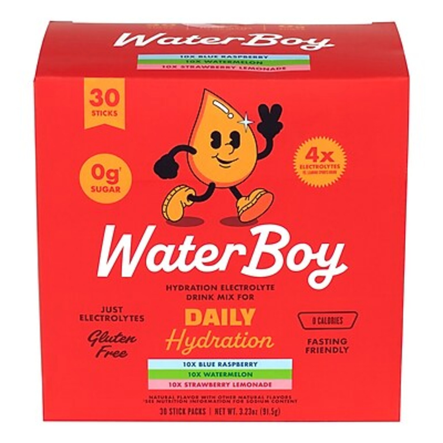 Waterboy Sugar Free Daily Hydration Electrolyte Drink Mix Variety Pack, 3.23 oz., 30/Pack (WTB37473)