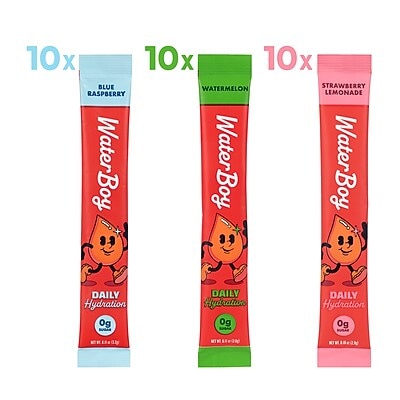 Waterboy Sugar Free Daily Hydration Electrolyte Drink Mix Variety Pack, 3.23 oz., 30/Pack (WTB37473)