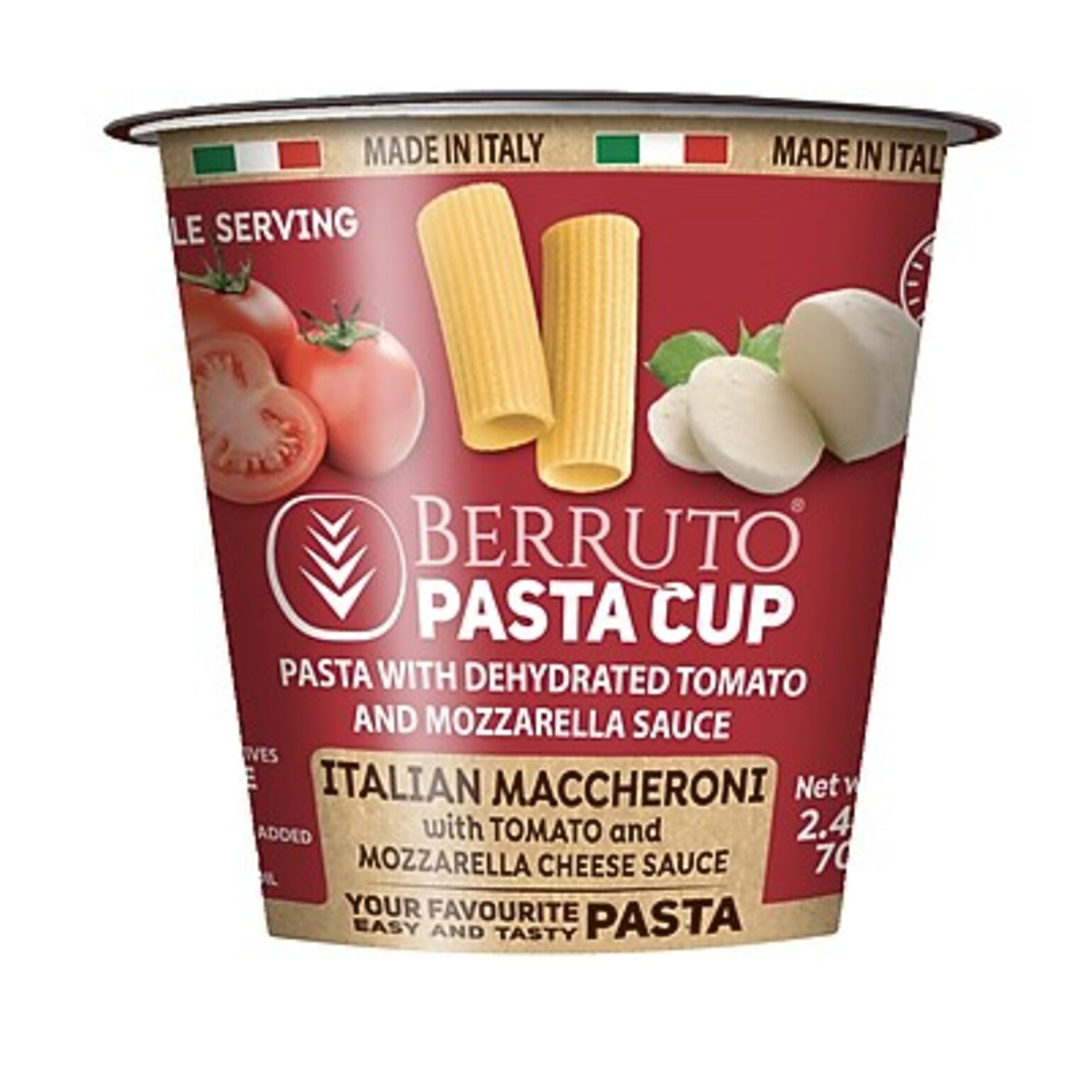 Berruto Italian Maccheroni with Tomato & Mozzarella Pasta, 2.47 oz, 8/Pack (JAG06945)