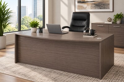 Boss Office Products 71W Bow Front Desk, Driftwood (N189-DW)