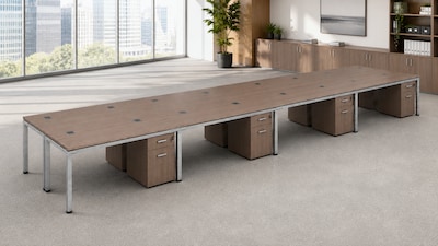 Boss Office Products Simple System 60"W Desk with Pedestal, Driftwood, 8/Set (SGSD025-201)