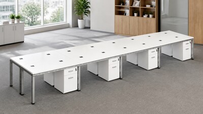 Boss Office Products Simple System 66"W Desk with Pedestal, White, 8/Set (SGSD025-202-WT)