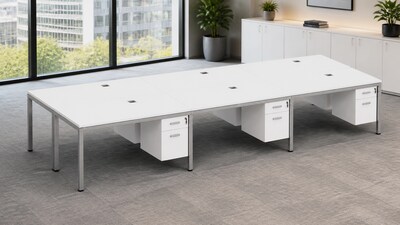 Boss Office Products Simple System 48"W Desk with Pedestal, White, 6/Set (SGSD021-110-WT)