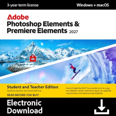 Adobe Photoshop Elements & Premiere Elements 2027 Student & Teacher Edition, 1 User, Windows & Mac,