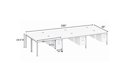Boss Office Products Simple System 60W Desk with Pedestal, White, 6/Set (SGSD021-101-WT)