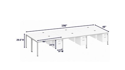 Boss Office Products Simple System 66W Desk with Pedestal, White, 6/Set (SGSD021-102-WT)