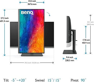 BenQ PD2706U Professional  27" Curved 4K UHD 60Hz LCD Monitor, HDR10, Adjustable, Black