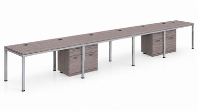 Boss Office Products Simple System 60W Desk with Pedestal, Driftwood, 4/Set (SGSD011-201)