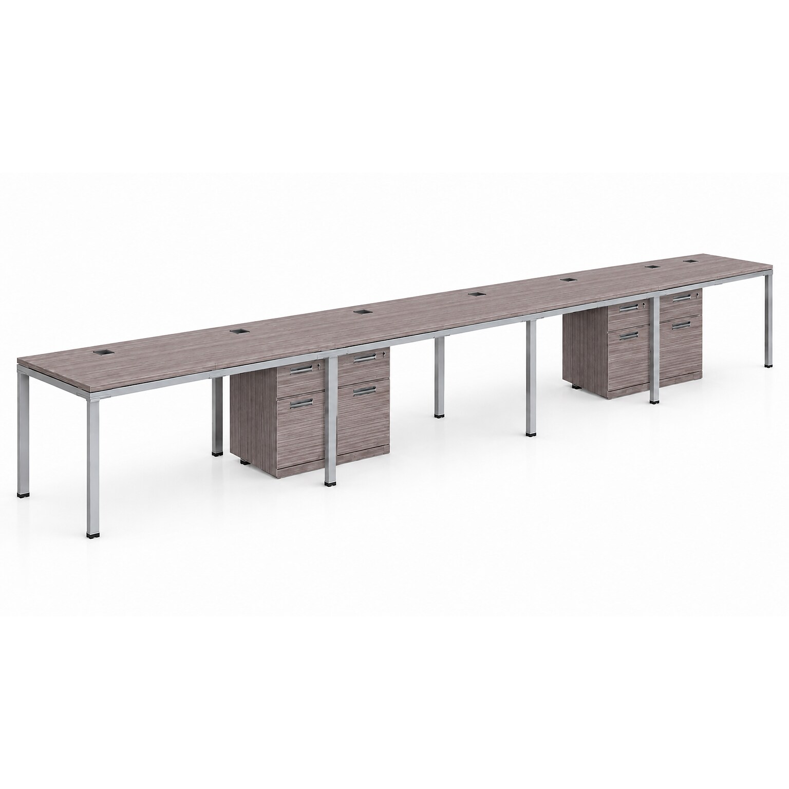 Boss Office Products Simple System 60W Desk with Pedestal, Driftwood, 4/Set (SGSD011-201)