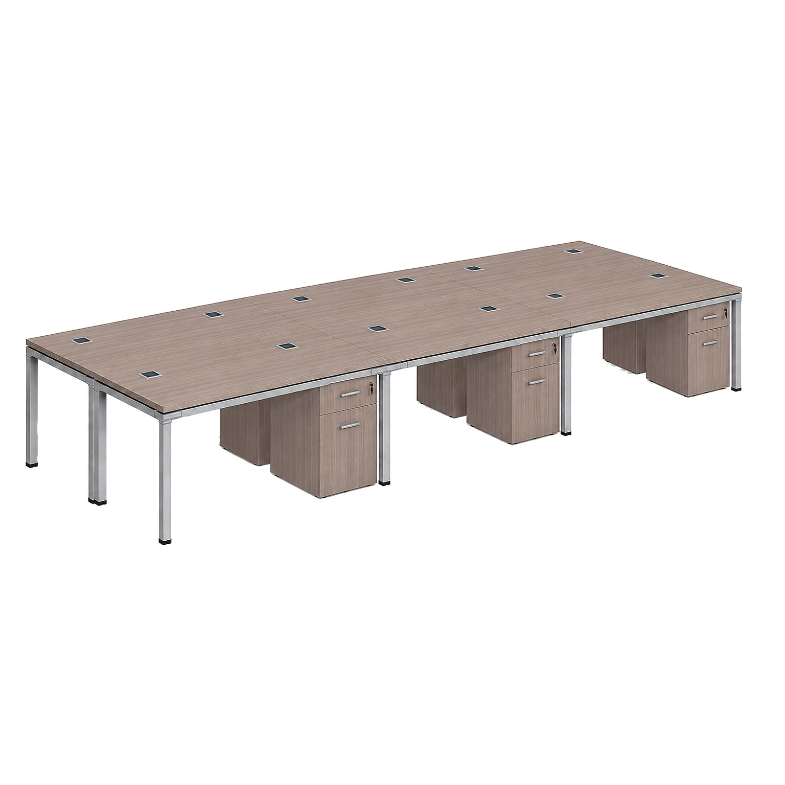 Boss Office Products Simple System 66W Desk with Pedestal, Driftwood, 6/Set (SGSD021-202)