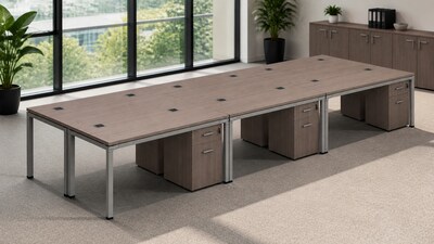 Boss Office Products Simple System 66"W Desk with Pedestal, Driftwood, 6/Set (SGSD021-202)