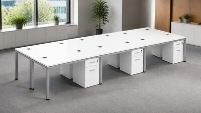 Boss Office Products Simple System 66"W Desk with Pedestal, White, 6/Set (SGSD021-202-WT)