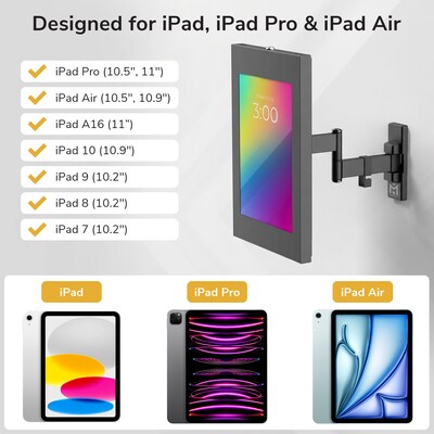 Mount-It! Anti-Theft Tablet Wall Mount for iPad with Full-Motion Arm, Holds up to 2.2 lbs., Black (MI-3776BLK)
