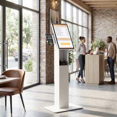 Mount-It! Floor Standing POS Kiosk for 15-22 Monitors up to 22 lbs., with Printer Bay, White (MI-3894WHT)