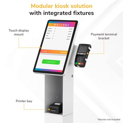 Mount-It! Floor Standing POS Kiosk for 15"-22" Monitors up to 22 lbs., with Printer Bay, White (MI-3894WHT)