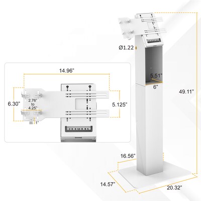 Mount-It! Floor Standing POS Kiosk for 15"-22" Monitors up to 22 lbs., with Printer Bay, White (MI-3894WHT)