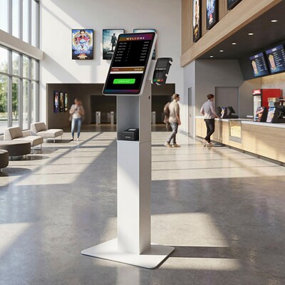 Mount-It! Floor Standing POS Kiosk for 15"-22" Monitors up to 22 lbs., with Printer Bay, White (MI-3894WHT)