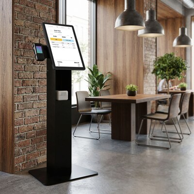 Mount-It! Floor Standing POS Kiosk for 15-22 Monitors up to 22 lbs., with Printer Bay, Black (MI-3894BLK)