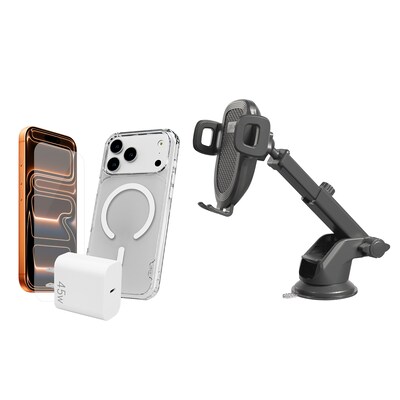 TUFF8 3-Piece Basic Protection Starter Bundle for iPhone 18 Pro Max w/XYST Extendable Dash Mount, Clear/Black (KITLIBBWR18PR07)