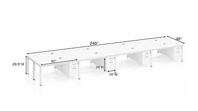 Boss Office Products Simple System 60W Desk with Pedestal, White, 8/Set (SGSD025-101-WT)