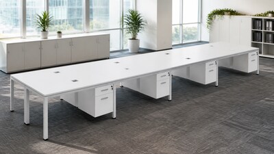Boss Office Products Simple System 66"W Desk with Pedestal, White, 8/Set (SGSD025-102-WT)